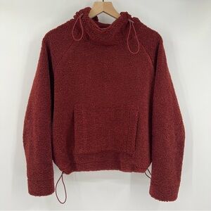 VINCE Cozy Drawstring Hooded Pull Over Sweatshirt Jacket Sherpa Burgundy S